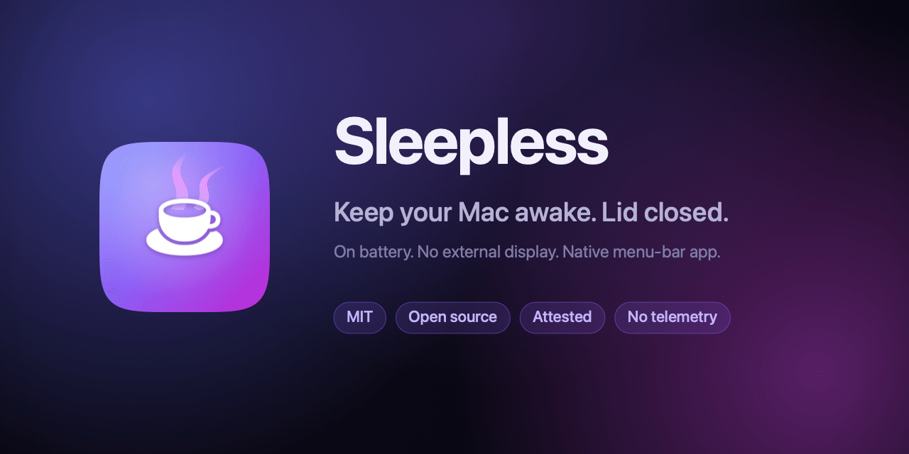 Sleepless — keep your Mac awake with the lid closed